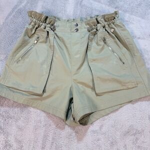 CALLA Women's Size S Green Paperbag Waist Utility Shorts Zip‎ Pockets